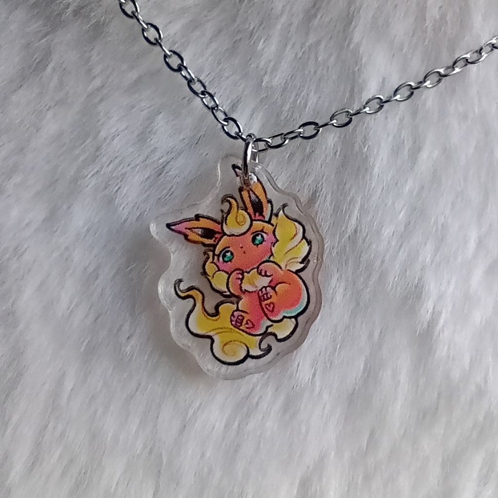 2/$10 Flareon Pokemon Acrylic Charm Stainless Steel Necklace
